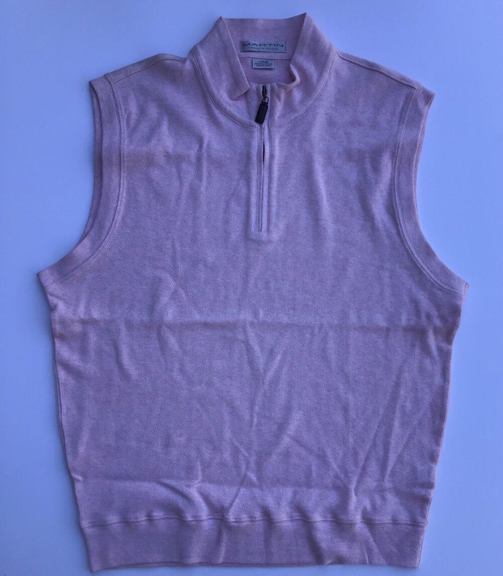 Martin Timeless As The Game Mens Size L Pink Sleeveless 1/4 Zip Sweater Vest
